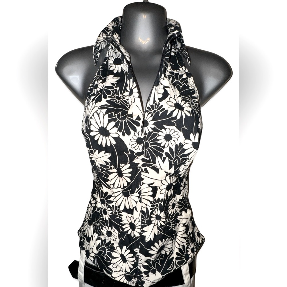 Angie 100% cotton black & white zip up halter top SZ L
